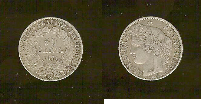 50 centimes Cérès, IIIe République 1871 Bordeaux TTB+